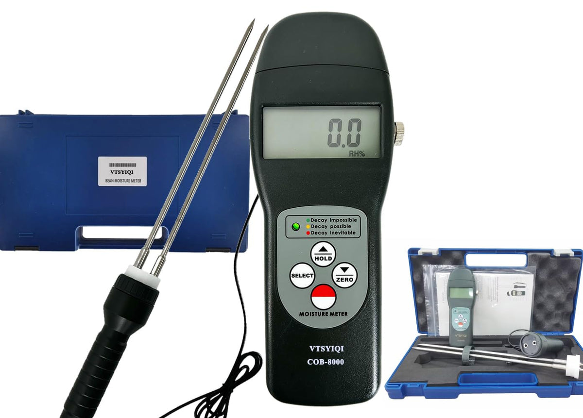Digital Grain Moisture Tester Coffee Cocoa Beans Moisture Meter Tester for Corn Wheat Seed Coffee with Resolution 0.1 Test Range 0-24% 240 Groups Data Storage