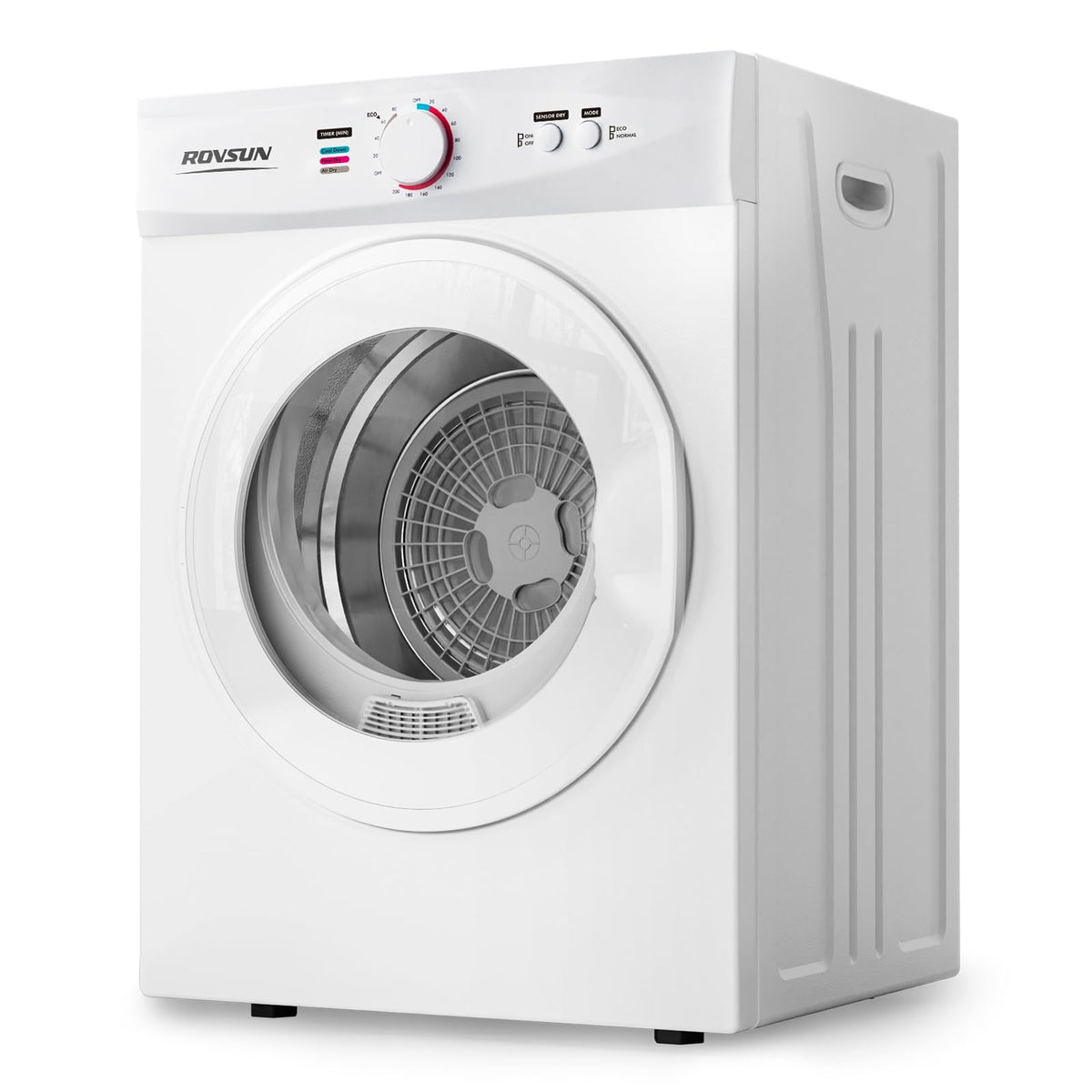 ROVSUN 110V Portable Clothes Dryer, High End Laundry Front Load Tumble Dryer Machine with Stainless Steel Tub & Simple Control Knob for Apartment, Dorm-850W, White