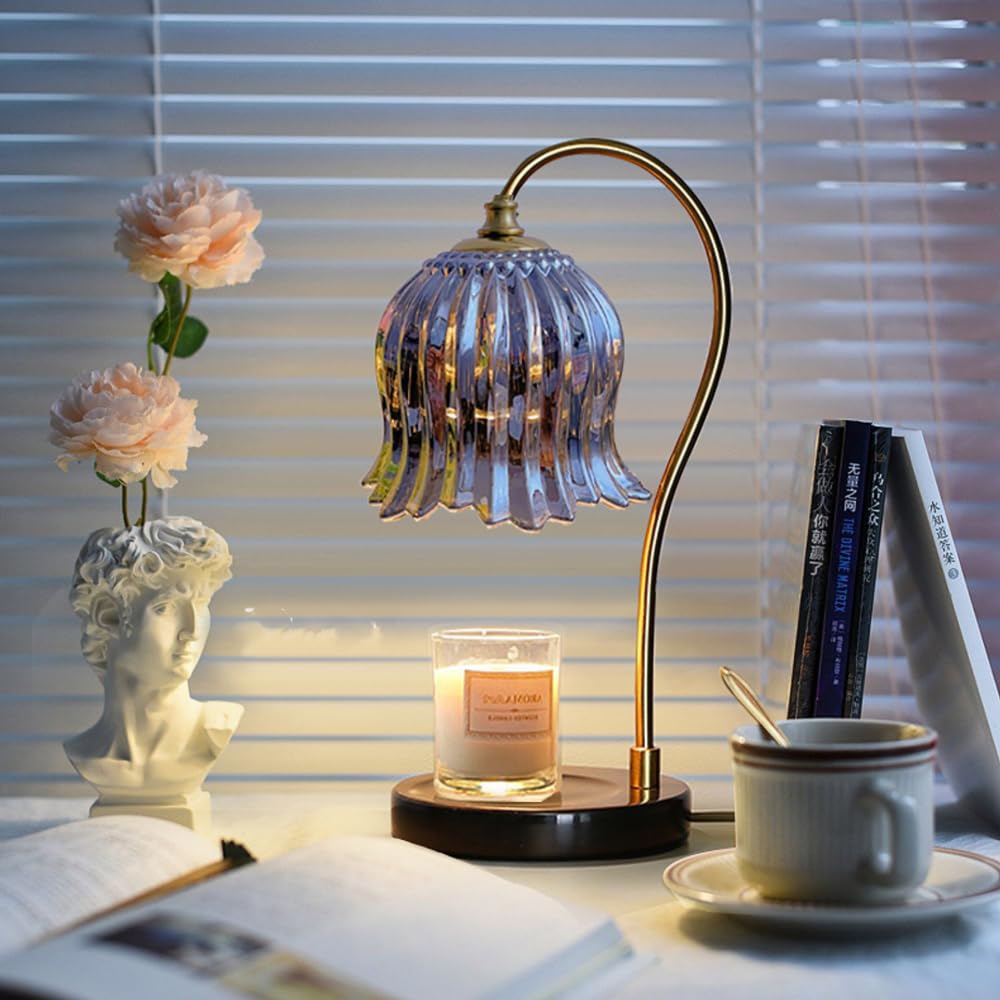 Candle Warmer Lamp,Candle Warmer Lamp with Marble Base, Candle Warmer Light Compatible with Various Candles for Home Decor,Brightness Adjustable for Jar Scented Wax Melts with 2 Bulbs