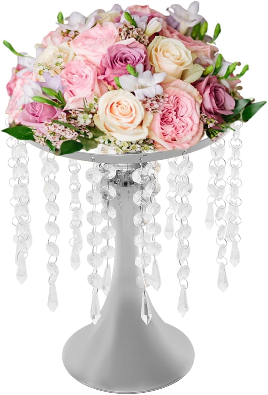 Wedding Centerpieces Sliver Vases,10PCS Metal Flower Candle Holder with Sparkling Crystal Beads,Crystal Flower Vase Metal Flowers Stand for Party Tables Decorations