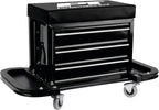 Performance Tool W85025 3-Drawer Rolling Tool Chest Seat With Magnetic Side Trays, Black