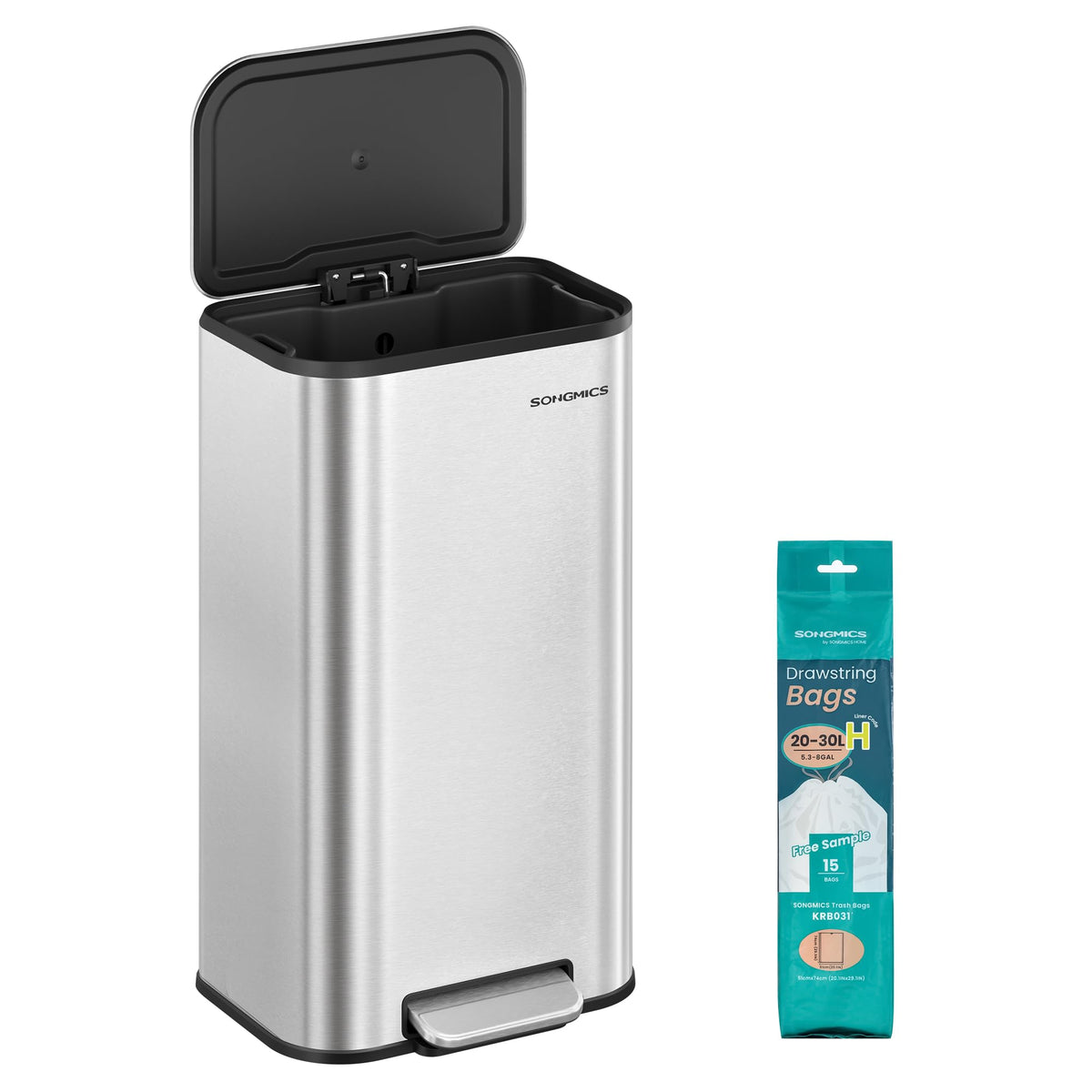 SONGMICS Kitchen Trash Can, 13-Gallon (50 L), Stainless Steel, Soft Close