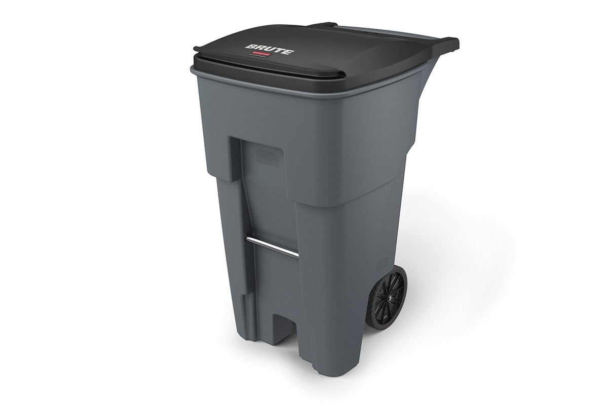 Rubbermaid Commercial Products Brute Rollout Trash Can, Gray, 65-Gallon