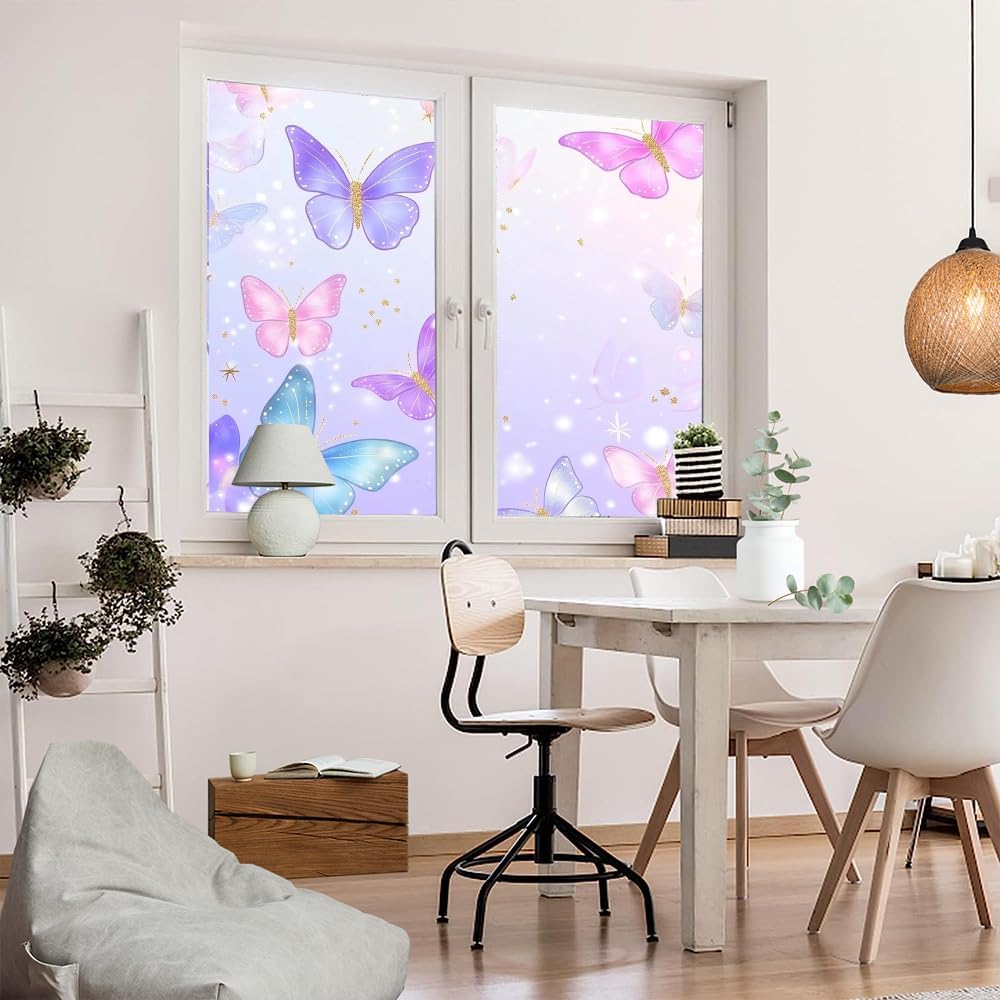 Glam Butterflies Stained Glass Window Stickers 31.5Wx55.1L inch x 2pcs