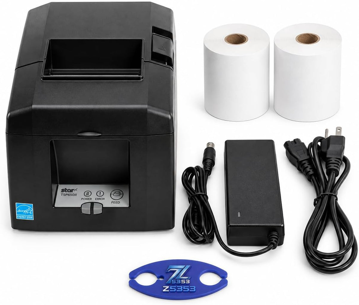 Z5353 Bundle with Star Micronics TSP650II BTi Bluetooth Receipt Printer, 80mm Direct Thermal, Auto Cutter, 2 Paper Rolls and Power Supply (Renewed)