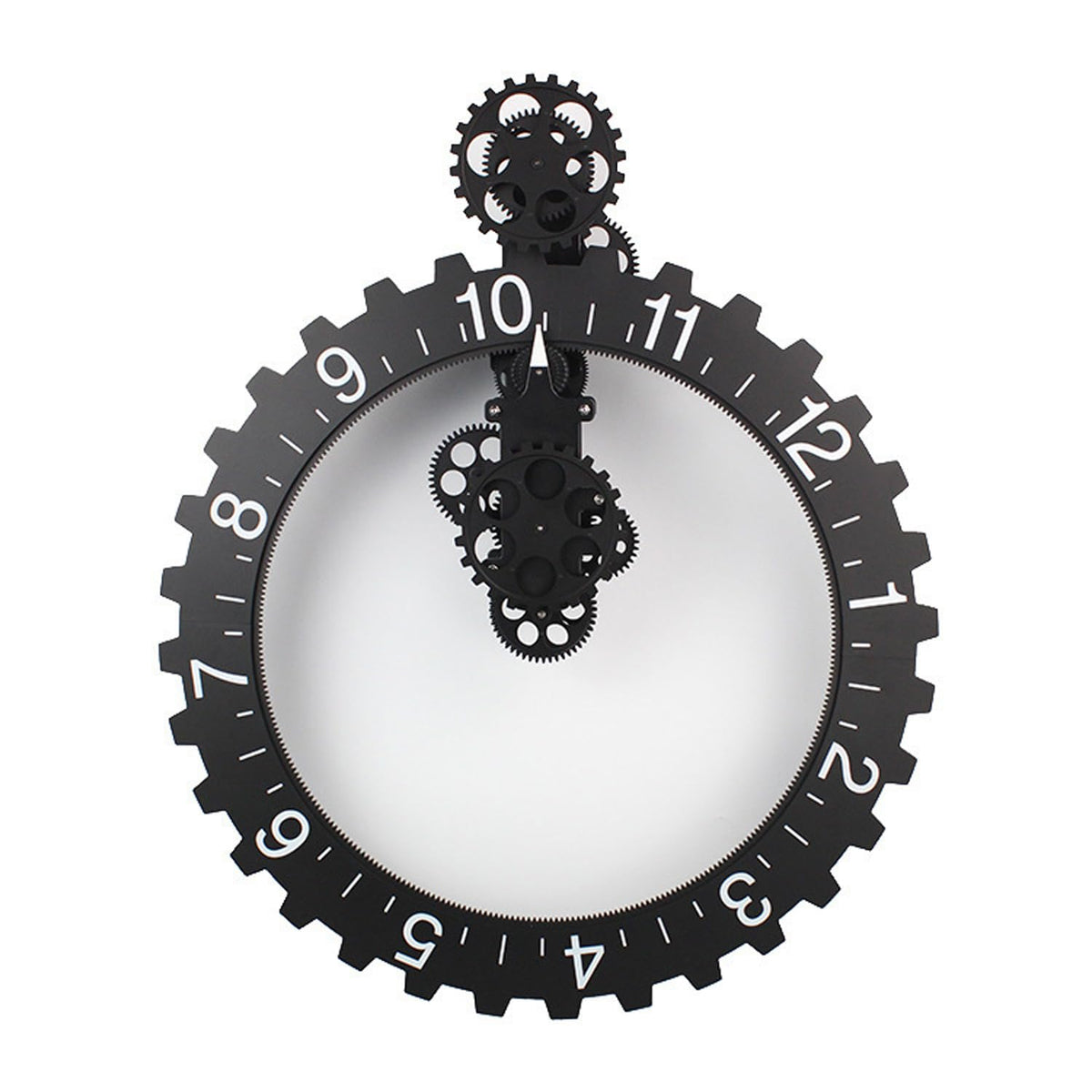 Modern Industrial Gear Desk Clock, 10.6-Inch Silver Metal, Decorative Mechanical Design with Moving Gears, for Living Room and Office Decor (Silver Gear Rotating Clock)