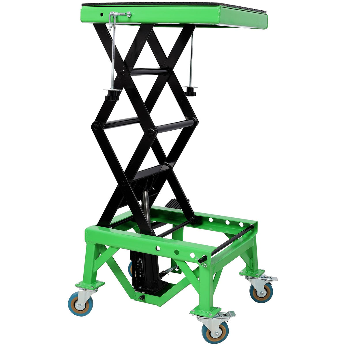 Hydraulic Motorcycle Lift Table,350 LBS Heavy Duty Ultra-Stable Jack Stand Fit for Dirt Bike ATV Bike, Jack Lift Foot Step with Deck, J-Hooks, 4 Wheels (Black)