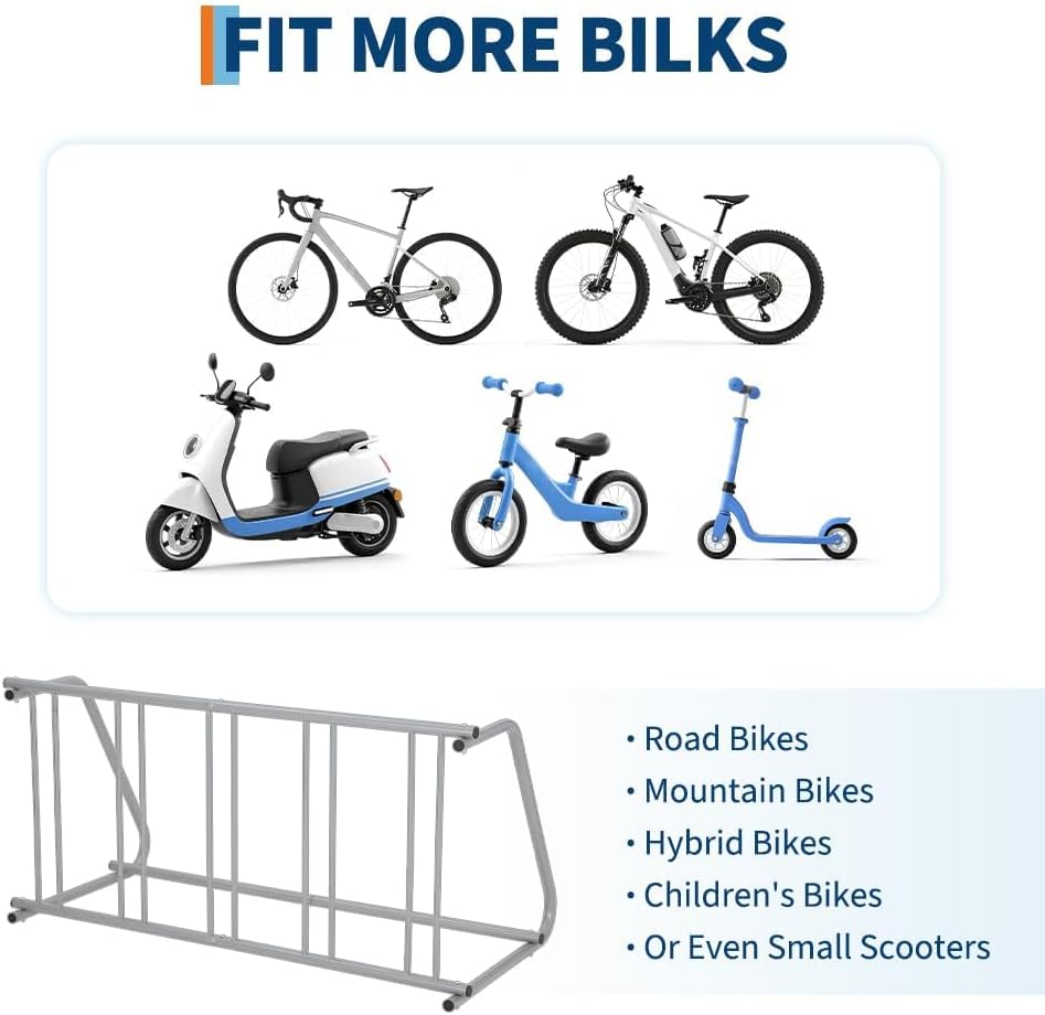 Heavy Duty Double-Sided 10-Bike Floor Rack Organizer – 60" Freestanding All-Steel Two-wheeler Storage Stand – Easy Assembly, Stable Space-Saving Solution for Garage, Street, Yard, Events – Gray