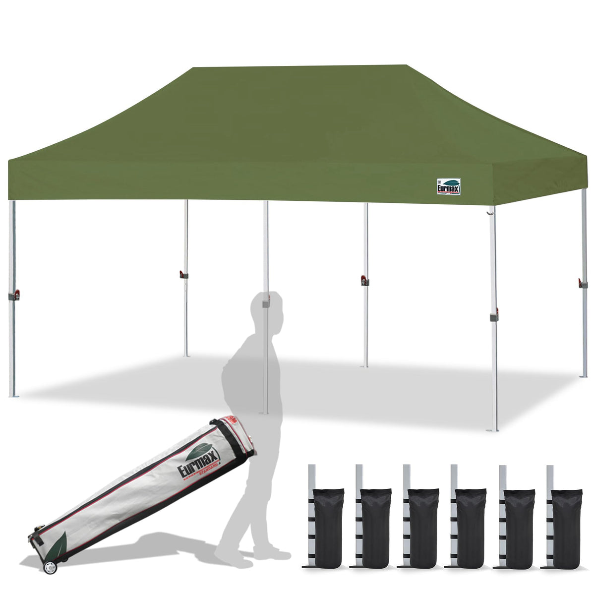 Eurmax USA 10x10ft Pop Up Canopy,Commercial Instant Tent for Outdoor Events,Patented No-Tip Rolling Storage Bag with 4 Sandbags,UV & Water Resistant,Heavy Duty Portable Shelter Gazebo,White
