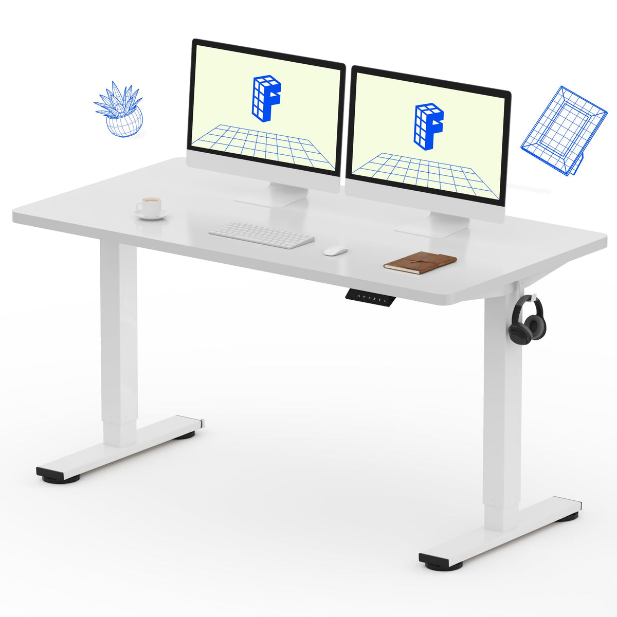 FLEXISPOT EN1 One-Piece Standing Desk, Electric Adjustable with 4 Memory Presets, 176 LBS Capacity, Stable & Quiet, Seamless Desktop for Home Office & Dual Monitors, 48"x24" Maple(White Frame)
