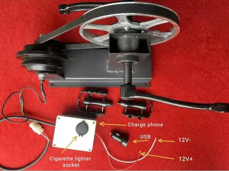 Pedal and Hand Crank Generator, Rare-Earth Permanent Magnet Brushless Generator for Power Backup, Silent Belt Drive DIY Dynamo, with DC 12V and 5V USB Outputs for Camping and Emergency