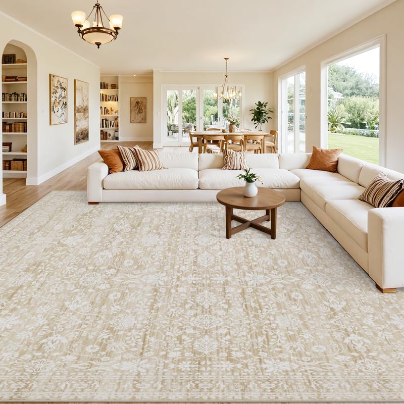 8x10 Area Rugs Living Room: Bedroom Washable Carpet Beige/Ivory
