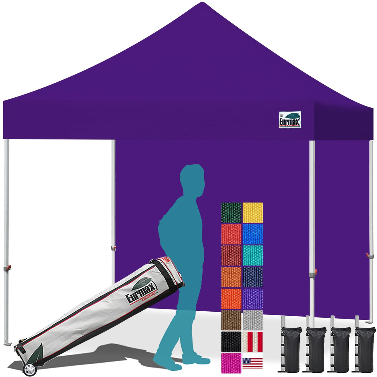 Eurmax USA 10x10ft Pop Up Canopy,Commercial Instant Tent for Outdoor Events,Patented No-Tip Rolling Storage Bag with 4 Sandbags,UV & Water Resistant,Heavy Duty Portable Shelter Gazebo,White