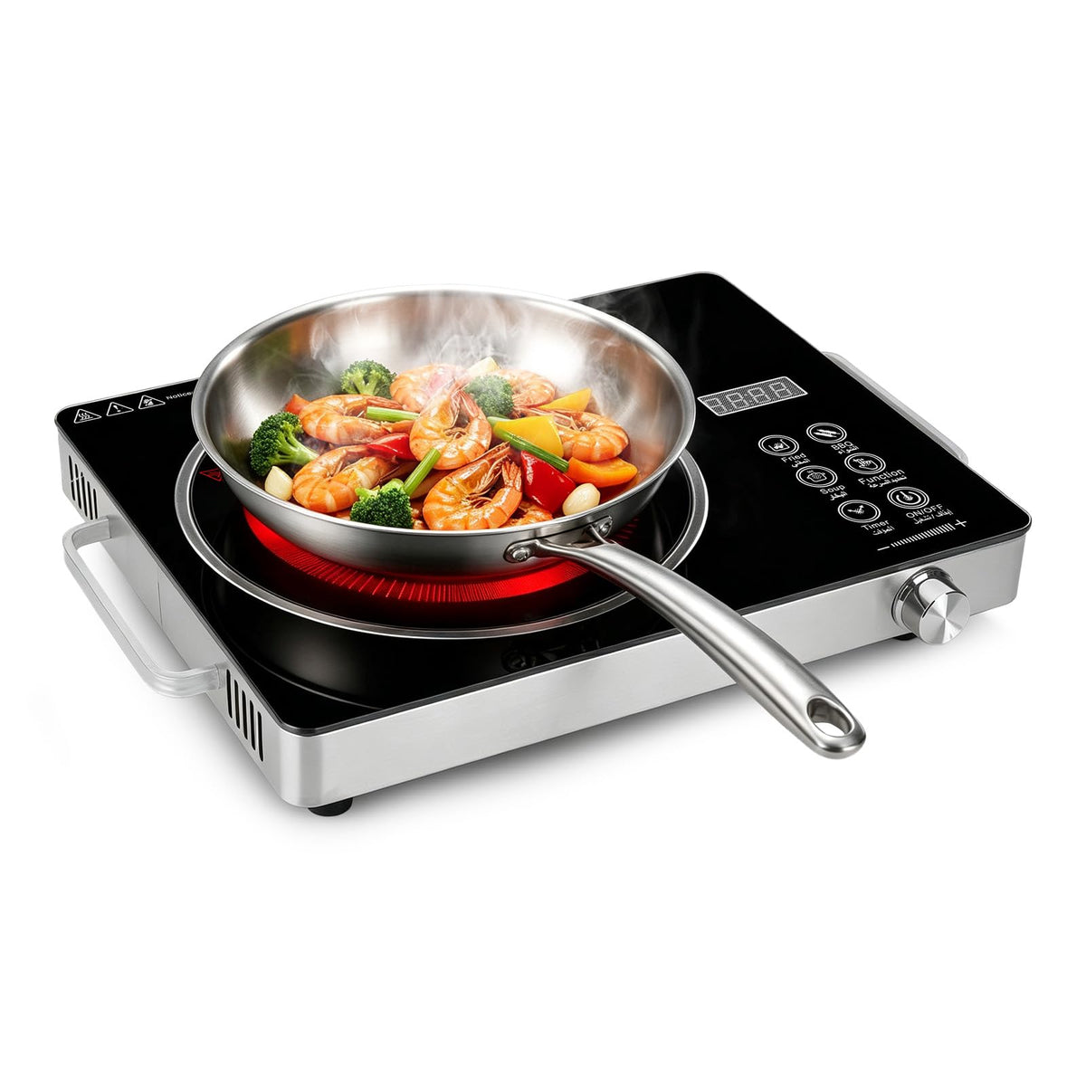 Electric Countertop Double Burner, 7000W Ceramic Cooktop with Crystal Glass Hot Plate & Stay Cool Handles, 12 Level Temperature Control, LED Display, Touch Control, Cooking Stove for Home Camping RV