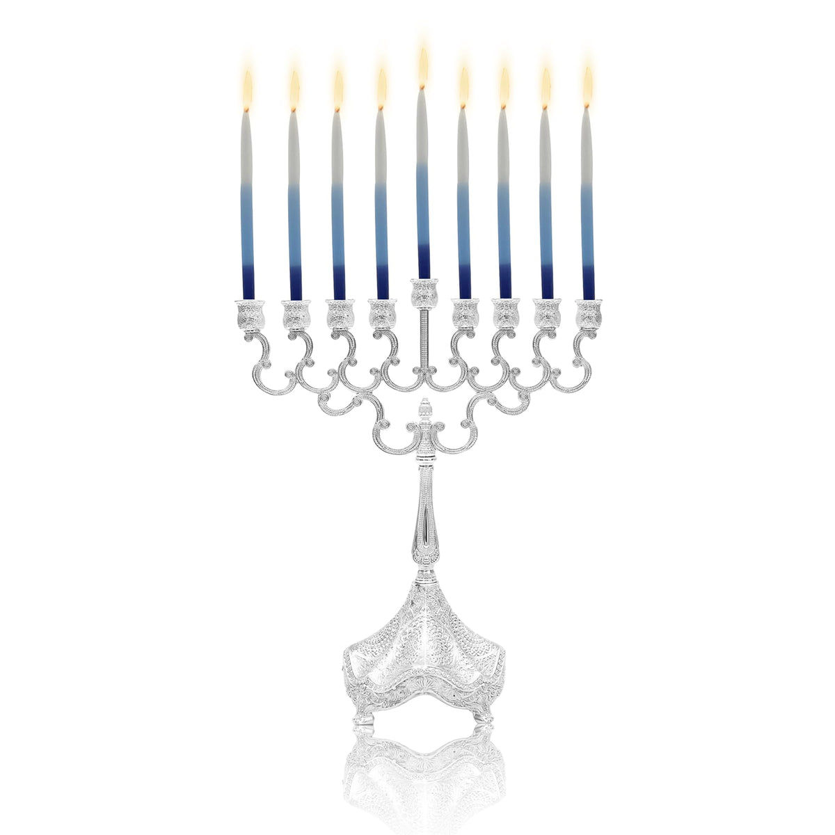 Majestic Giftware Silver-Plated Chanukah Oil Menorah (MN-HA17019B) | Fits Standard Chanukah Oil Cups and Large Candles | Durable & Long-Lasting Quality | Hanukkah Menorah - 3” High