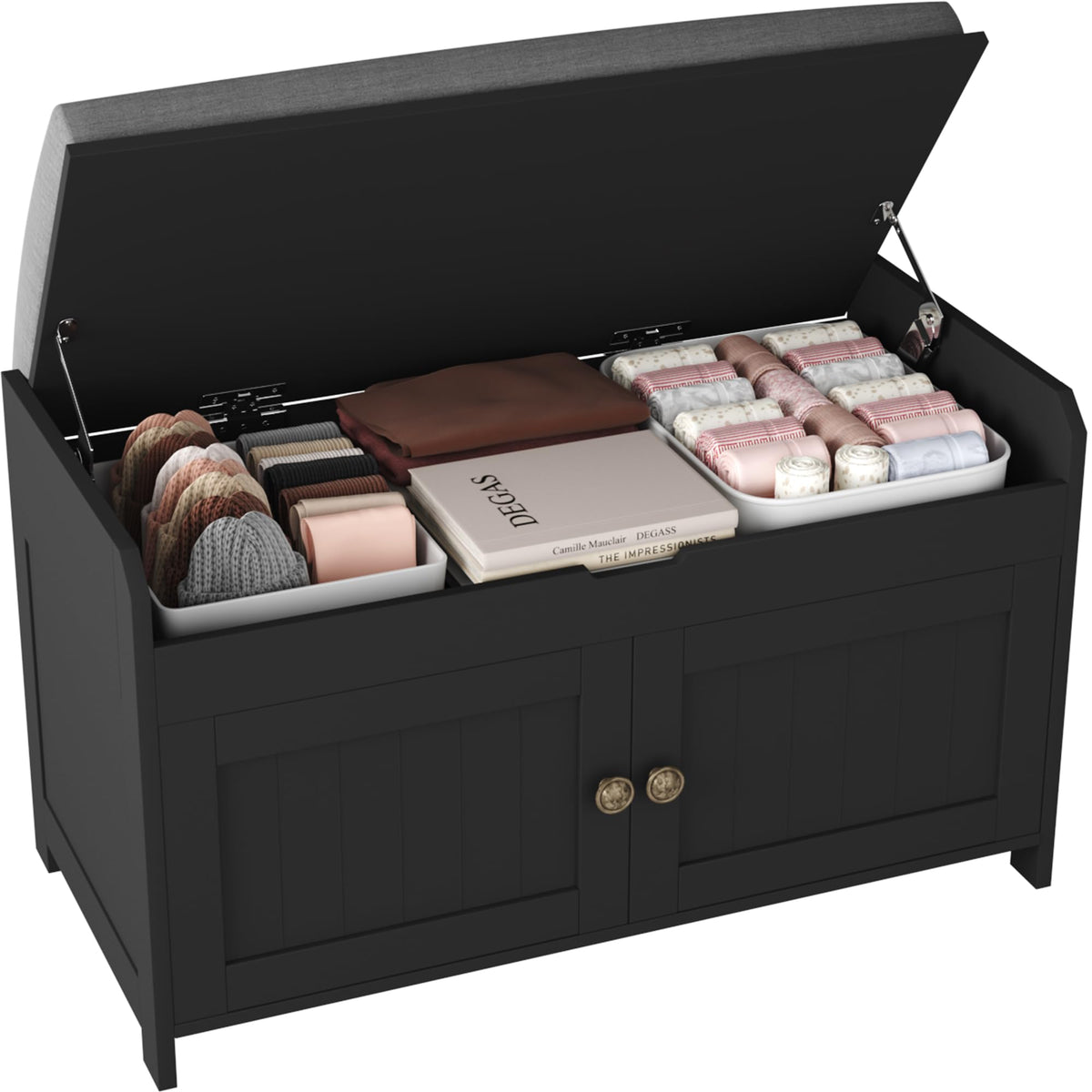 HOMEFORT 54.4" Shoe Bench with Lift Top Storage, Entryway Bench with Cushioned Seat, Wooden End of Bed Bench, Shoe Cabinet Bench with Hidden Storage Space, for Bedroom, Hallway,Blue