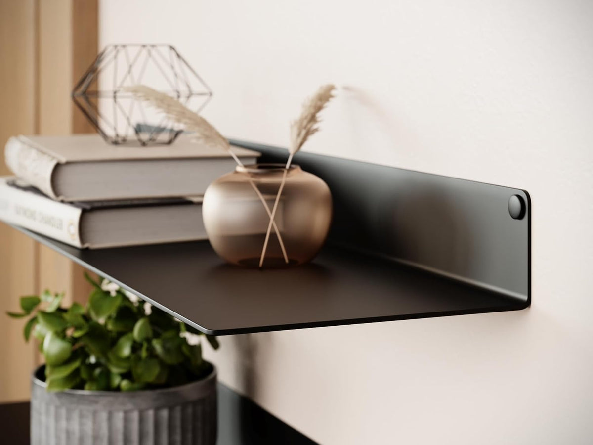 Urbandi Modern Metal Floating Wall Shelves, Industrial Style Heavy Duty Display Ledge, Black Steel Construction, Made in USA (48Wx12D)