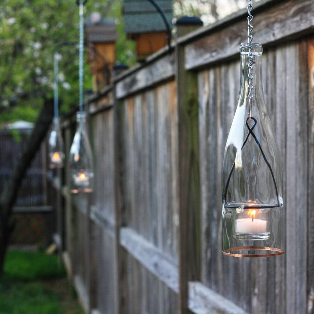 Blue Ridge Mountain Gifts Hanging Wine Bottle Indoor/Outdoor Lantern Lights - Decorative Lights Votive Candle Holder, Great for Rustic Wedding Decorations, Patio Decor, or Garden Decor, Yellow (4pcs)