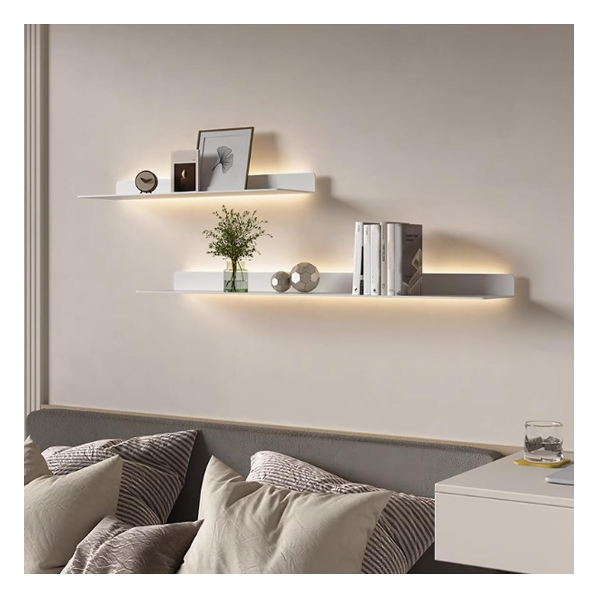 LED Floating Shelves Set of 2, Metal Wall Mounted Display Shelves with Built-in Lights, Modern Gold Floating Shelves for Living Room, Bedroom, Kitchen, Bathroom(Black,100cm/39.3in)