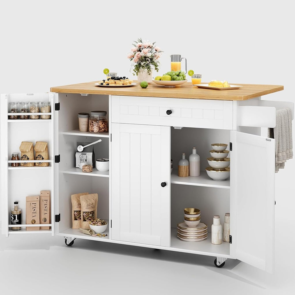GRUSIGN 41.7" Rolling Kitchen Island Cart with Drop Leaf Storage, Black
