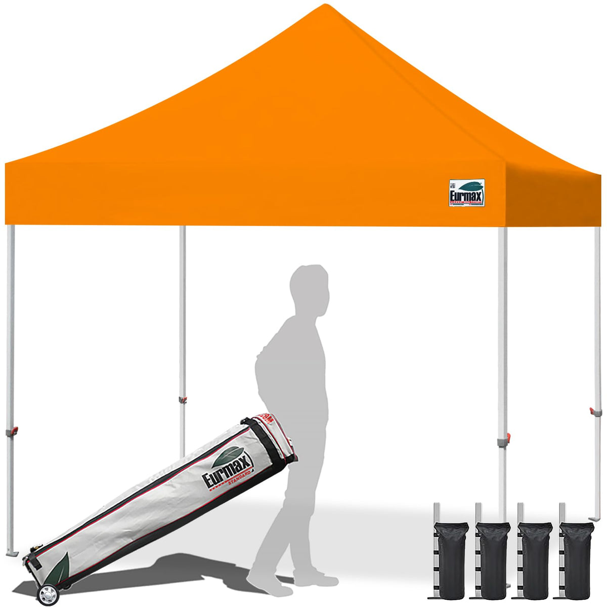 Eurmax USA 10x10ft Pop Up Canopy,Commercial Instant Tent for Outdoor Events,Patented No-Tip Rolling Storage Bag with 4 Sandbags,UV & Water Resistant,Heavy Duty Portable Shelter Gazebo,White