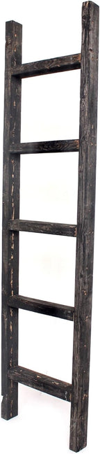 BARNWOODUSA 5 FT Decorative Ladder, Reclaimed Wood Ladder - Smoky Black