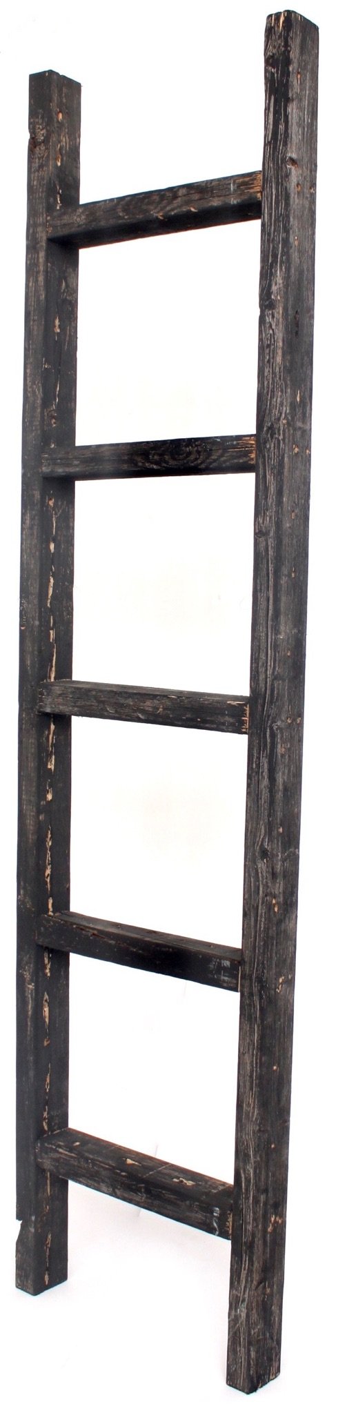 BARNWOODUSA 5 FT Decorative Ladder, Reclaimed Wood Ladder - Smoky Black