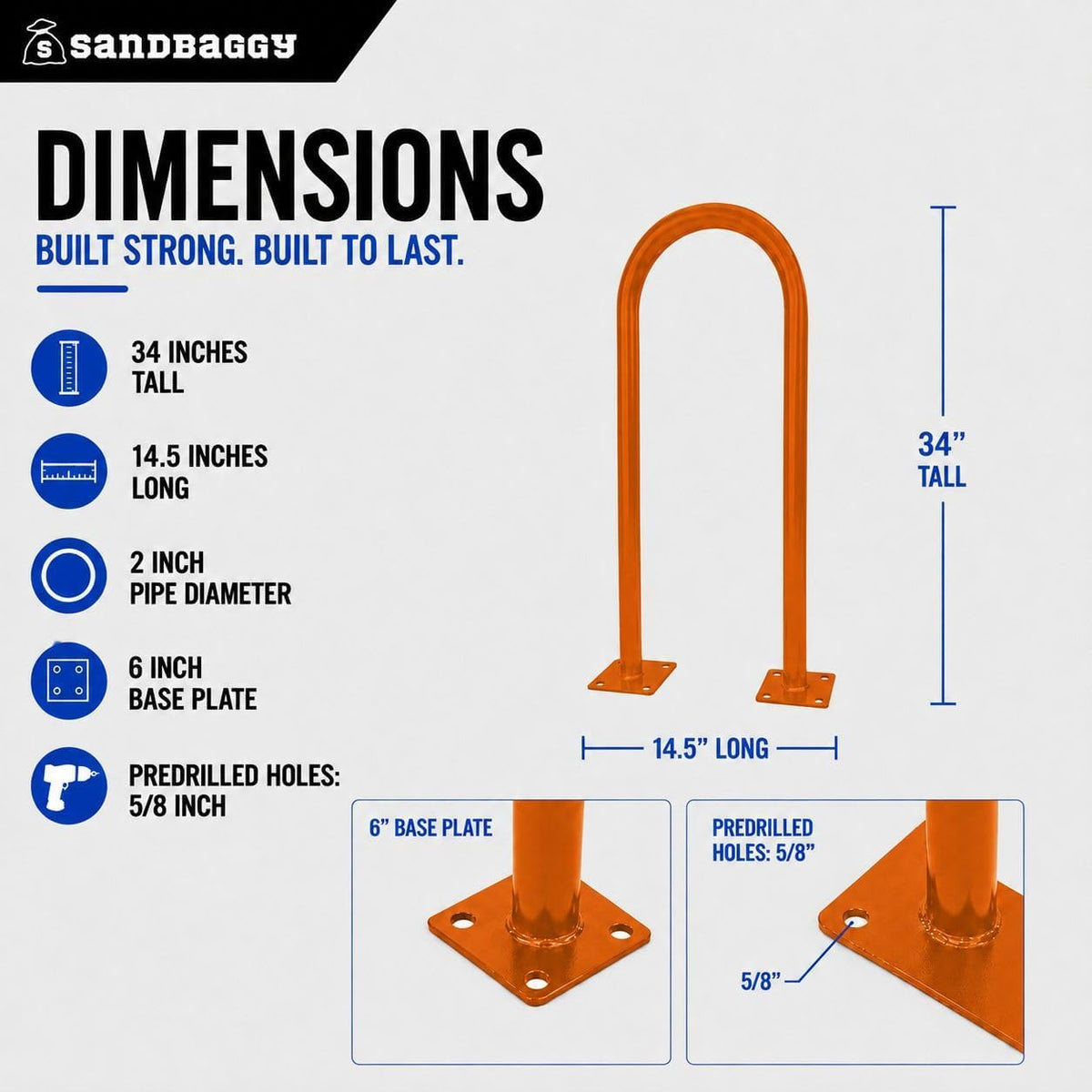 Sandbaggy U Shaped Bike Rack - Outdoor, Commercial - Steel - Surface/Ground Mounted (1, Orange)