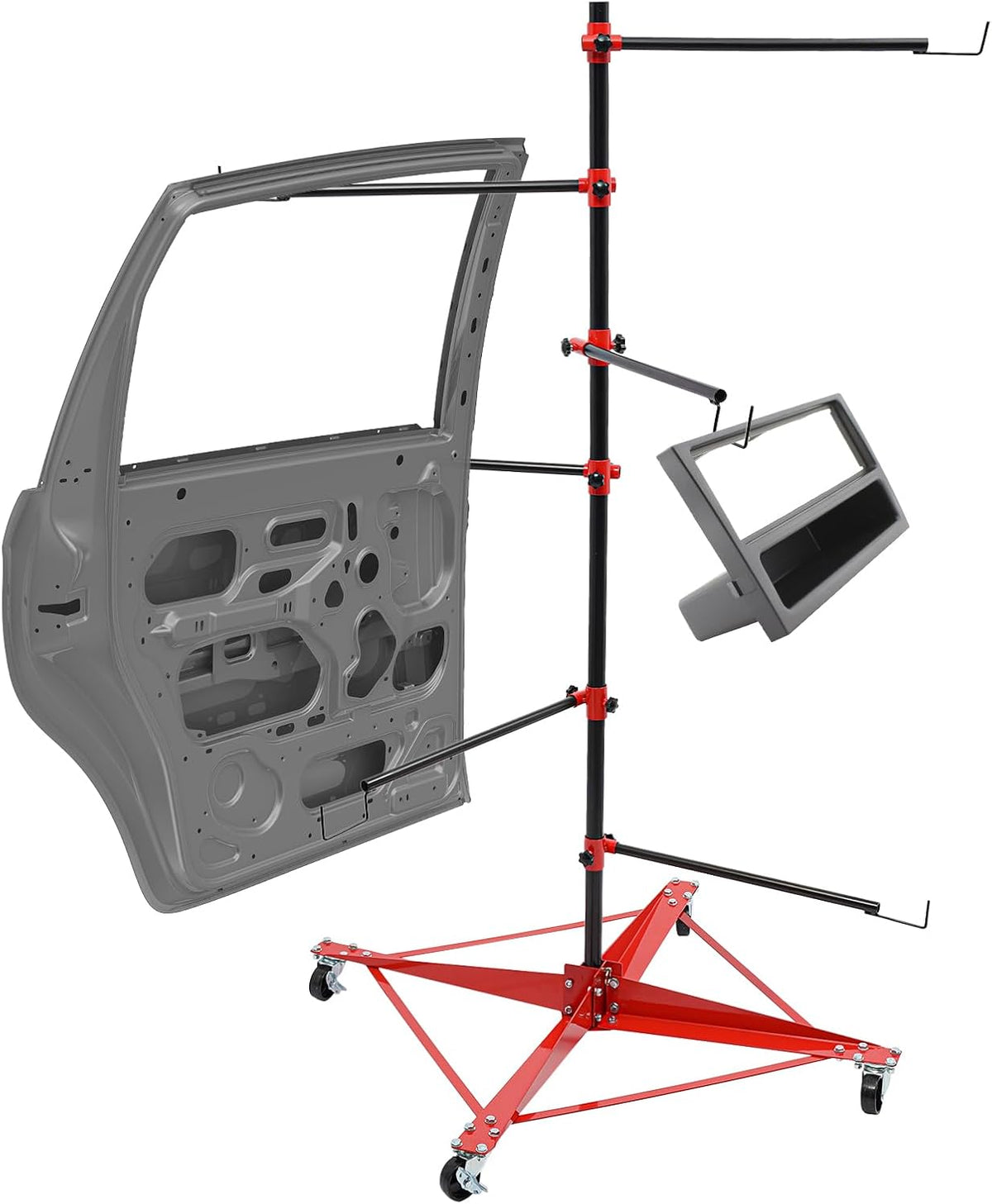 Panel Tree Paint Stand, 29.53”x 29.53”x70.87” Universal Auto Paint Stand Tree Panel Holder Hang Automotive Panels with Adjustable Center Post & 6 Hooks for Door, Fender, Bumper (29.53”x 29.53”x70.87”)