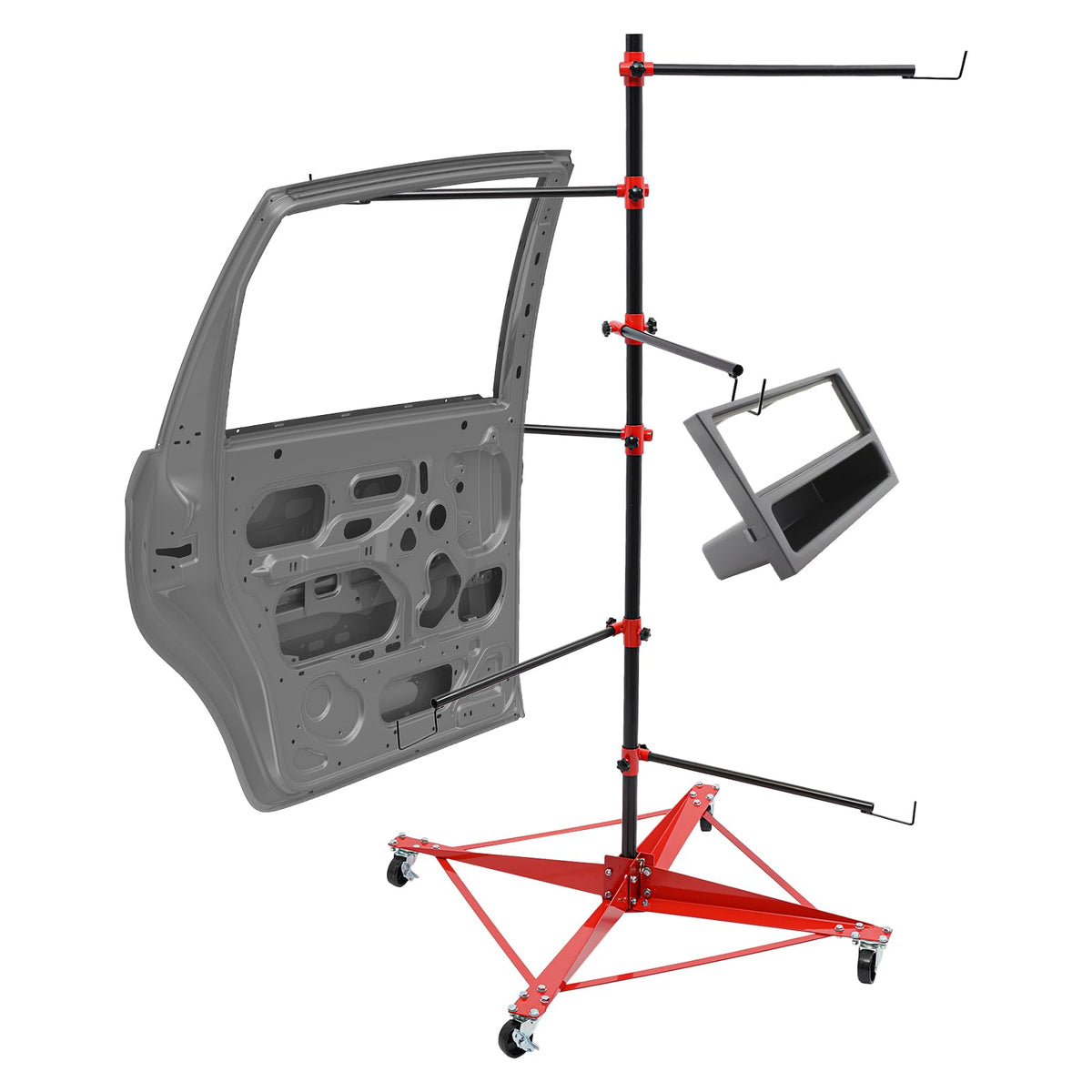 Panel Tree Paint Stand, 29.53”x 29.53”x70.87” Universal Auto Paint Stand Tree Panel Holder Hang Automotive Panels with Adjustable Center Post & 6 Hooks for Door, Fender, Bumper (29.53”x 29.53”x70.87”)
