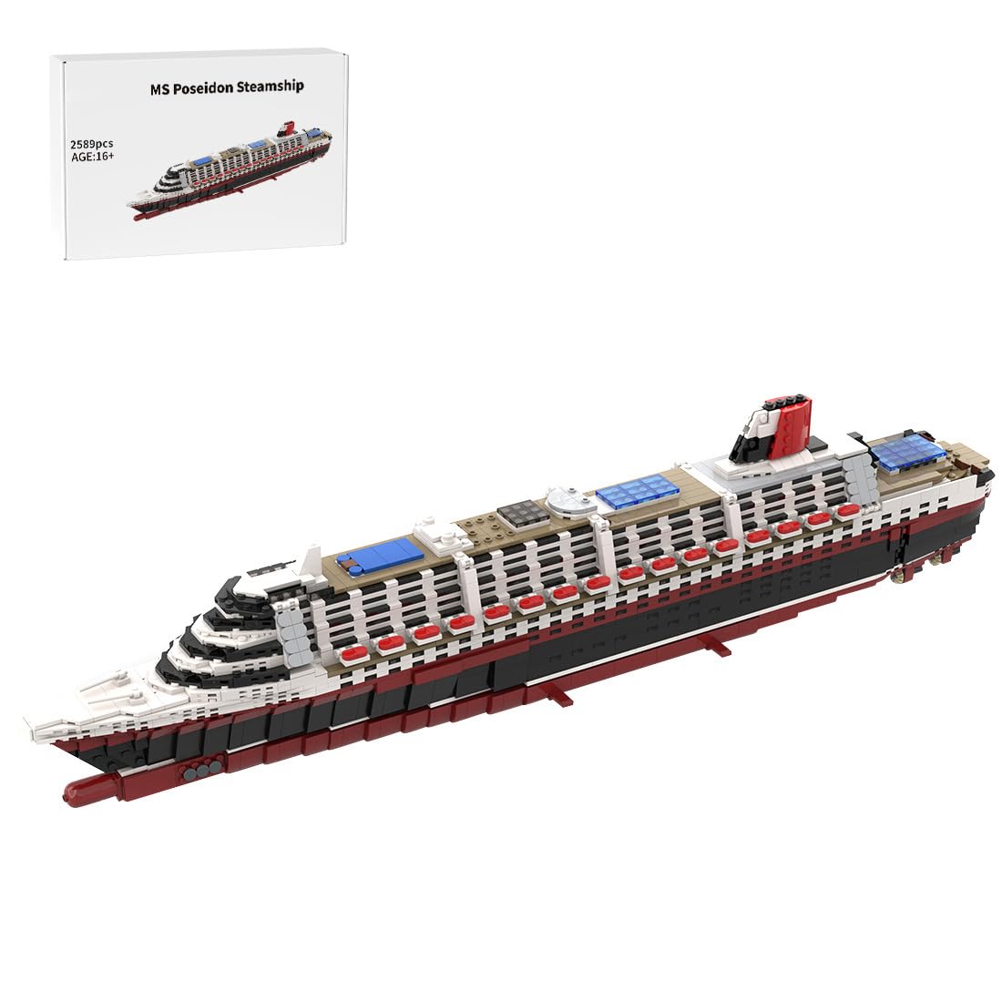 Cruise Ship Building Kit, 1/500 MS Poseidon Large Cruise Ship Model Assembly Ship Toy Sets, Creative MOC for Adults (2589PCS)