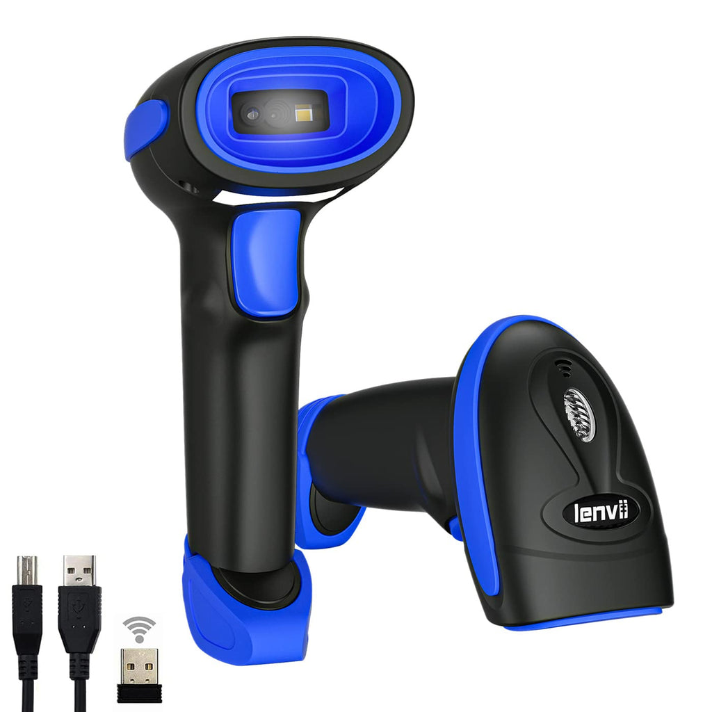 LENVII CW200 2D Barcode Scanner Wireless 2 in 1 Handhold Barcode Reader QR Code Scanner USB Bar Code Scanner for Shop use Store,Supermarket, Warehouse (Blue)