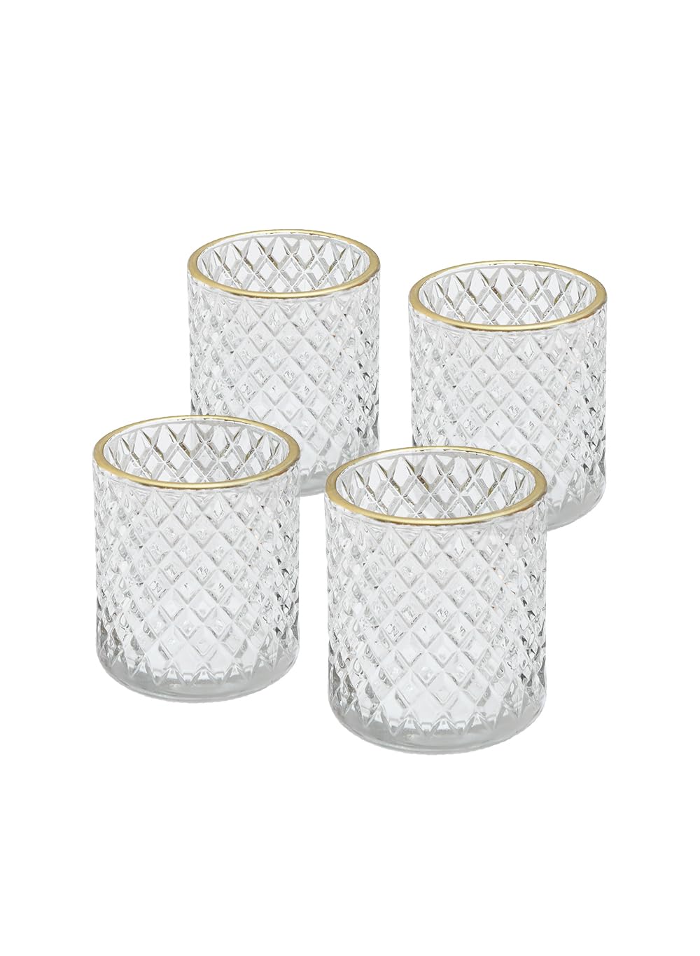 Serene Spaces Living Set of 32 Etched Stripes Glass Votive Holders with Gold Rim, Ideal for Wedding Decorations, Parties, Events, Measures 3" Tall and 2.5" Diameter