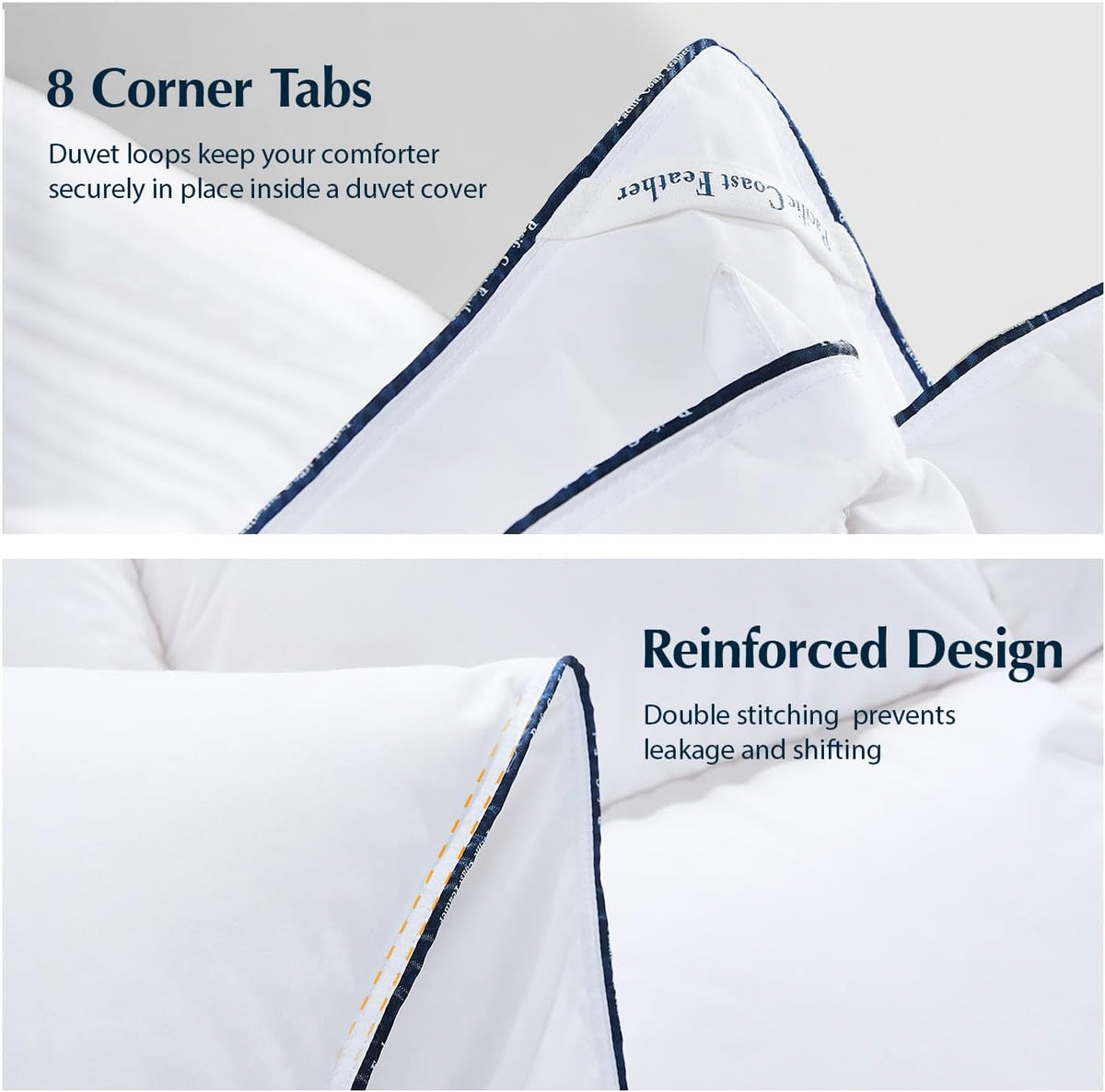Pacific Coast Luxury White Goose Feather Down Fiber Comforter Queen Size, All Season Hotel Collection Duvet Insert, Ultra Soft, Breathable Bedding Comforter with 8 Corner Tabs, 90x90 Inch White
