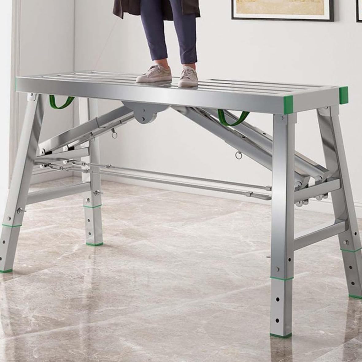 Scaffolding Equipment, Portable Folding Scaffolding, Multipurpose Work Platform Scaffold Tower Ladder Stool Work Bench, 882 Lbs Load, Galvanized Steel,140cm