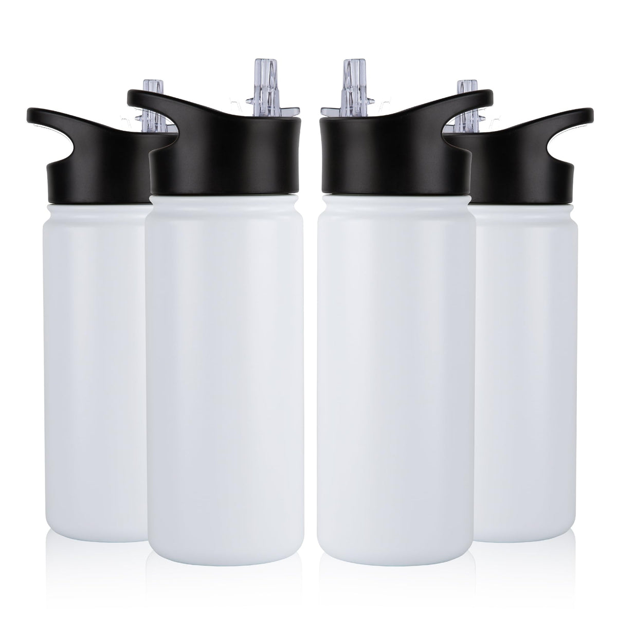 32 oz Insulated Water Bottle Bulk 8 Pack, Stainless Steel Sports Water Bottles with Straw Lid & Wide Mouth Lids, Double Walled Vacuum, Leak Proof, White