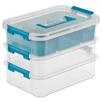 Sterilite Stack & Carry Storage Box, 3 Layer Clear Plastic Tote, 12-Pack