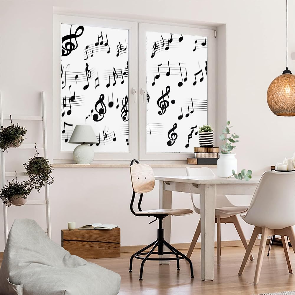 Modern Musical Notes Window Privacy Film 31.5Wx55.1L inch x 2pcs