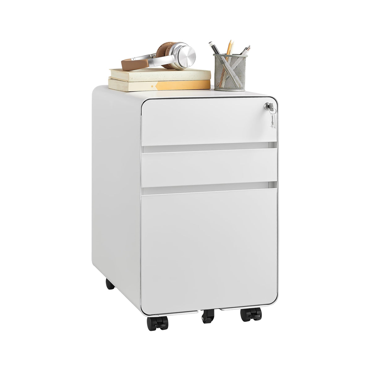 Guizeeopo 3 Drawer File Cabinet with Lock, File Cabinets for Home Office,Under Desk Cabinet, Locking File Cabinet for A4/Letter/Legal, Fully Assembled Expect Casters, Matte White