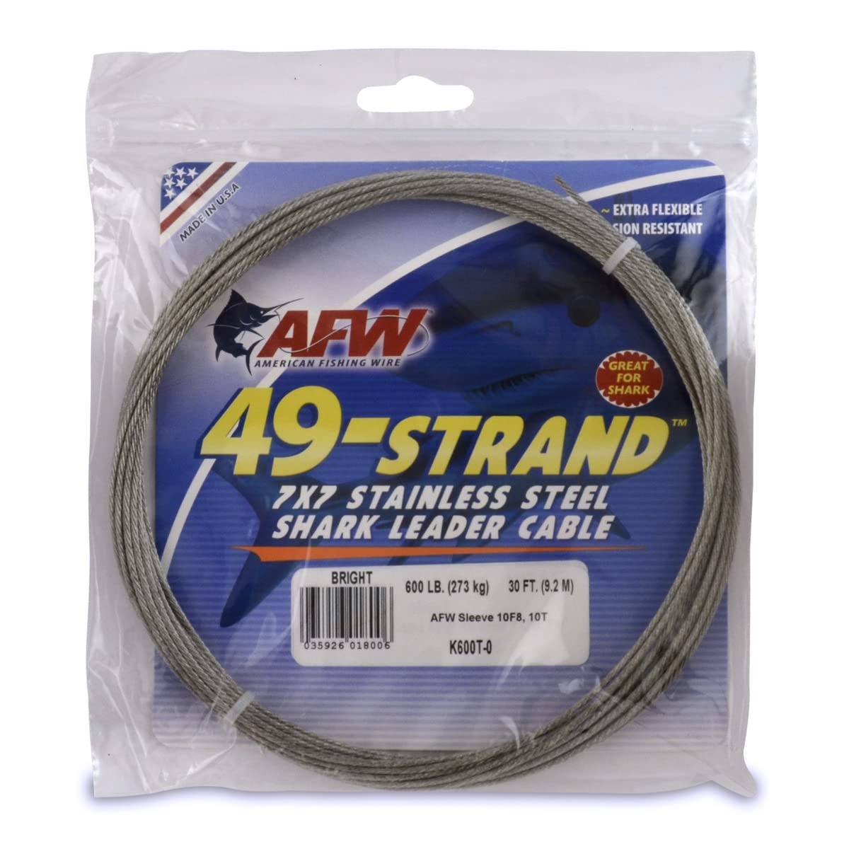 AFW Fishing Wire 49 Strand, 7x7 Stainless Steel Leader Cable, 90lb to 900