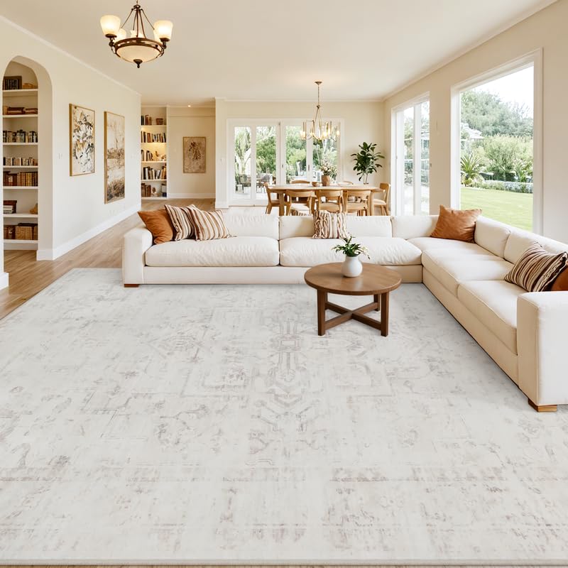 8x10 Area Rugs Living Room: Bedroom Washable Carpet Beige/Ivory
