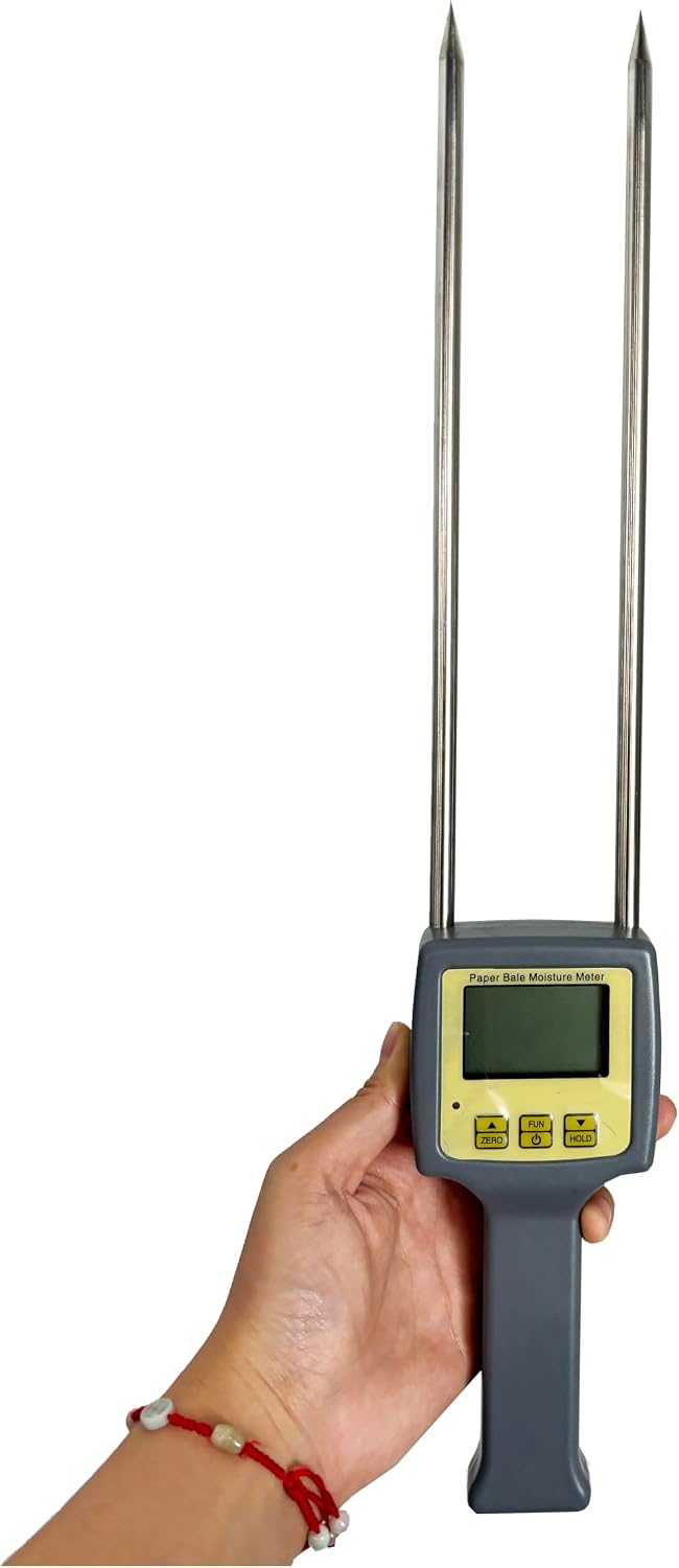 Paper Bale Moisture Meter Paper Moisture Tester Analyzer With Measuring Range 0 To 95% Resolusion 0.1 Accuracy ± 0.5% n Digital Backlight Display For Paper Parcel Paper Bale Paper Dust Etc