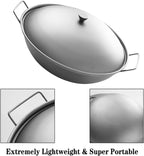 Titanium Camping Pot with Lid & Dual Handles, Chinese Hot Dry Pot Wok Pan, Portable Cook Pots Ultralight Outdoor Cookware for Backpacking, Hiking,Travel, Home used RT141C (Titanium color)