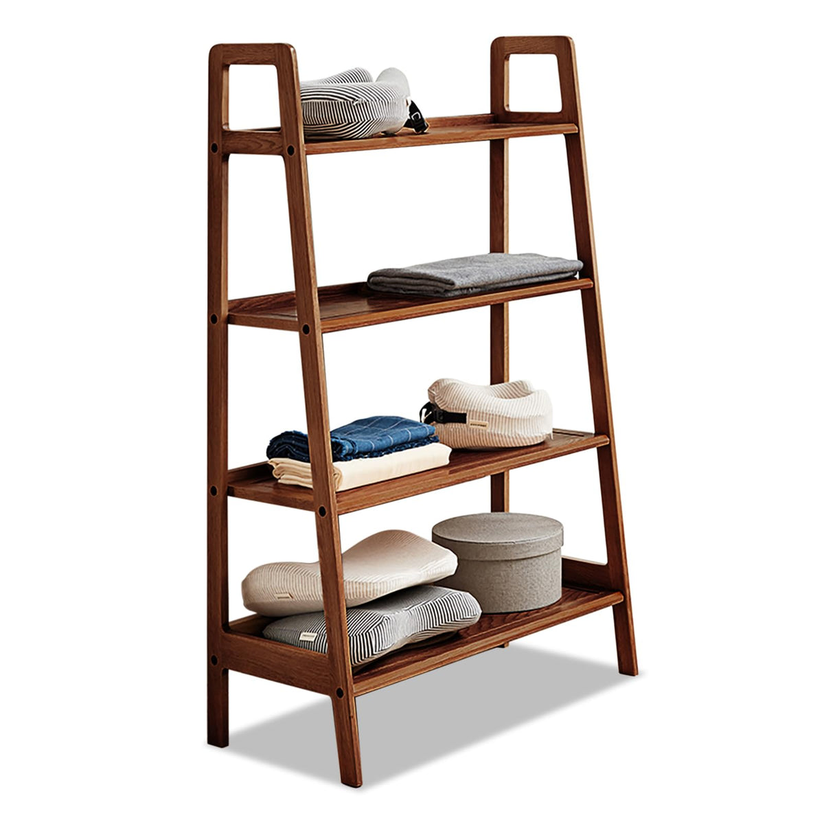 100% Solid Oak 3 Tier Ladder Shelf for Saving Space, Small Bookshelf with Stable Frame, Free Standing Ladder Shelves for Living Room Bedroom Couch, (Natural, 17.72" W x 12.6" L x 31.5" H)