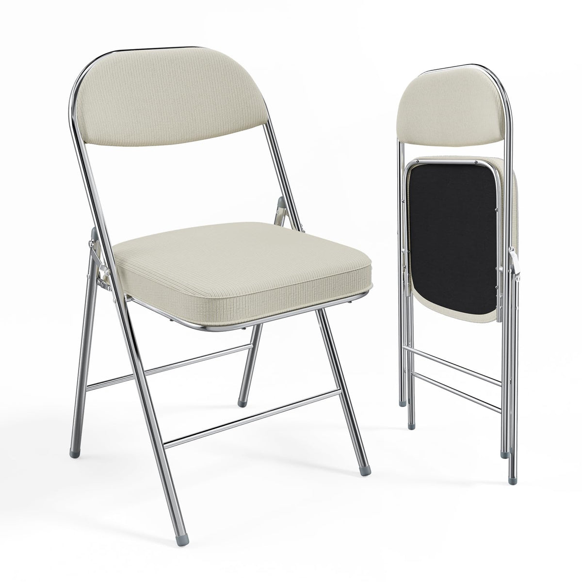 VINGLI 4 Pack Folding Chairs with Padded Seat & Backrest, Metal Frame, Durable Corduroy Fabric, 350 lbs Capacity, Set of 4, Black – Ideal for Weddings, Parties, Office Events