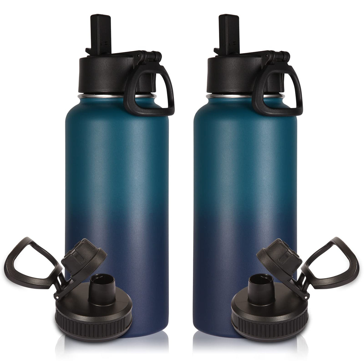 Volhoply 32oz Insulated Water Bottle with Straw Lid, Black, 8-Pack