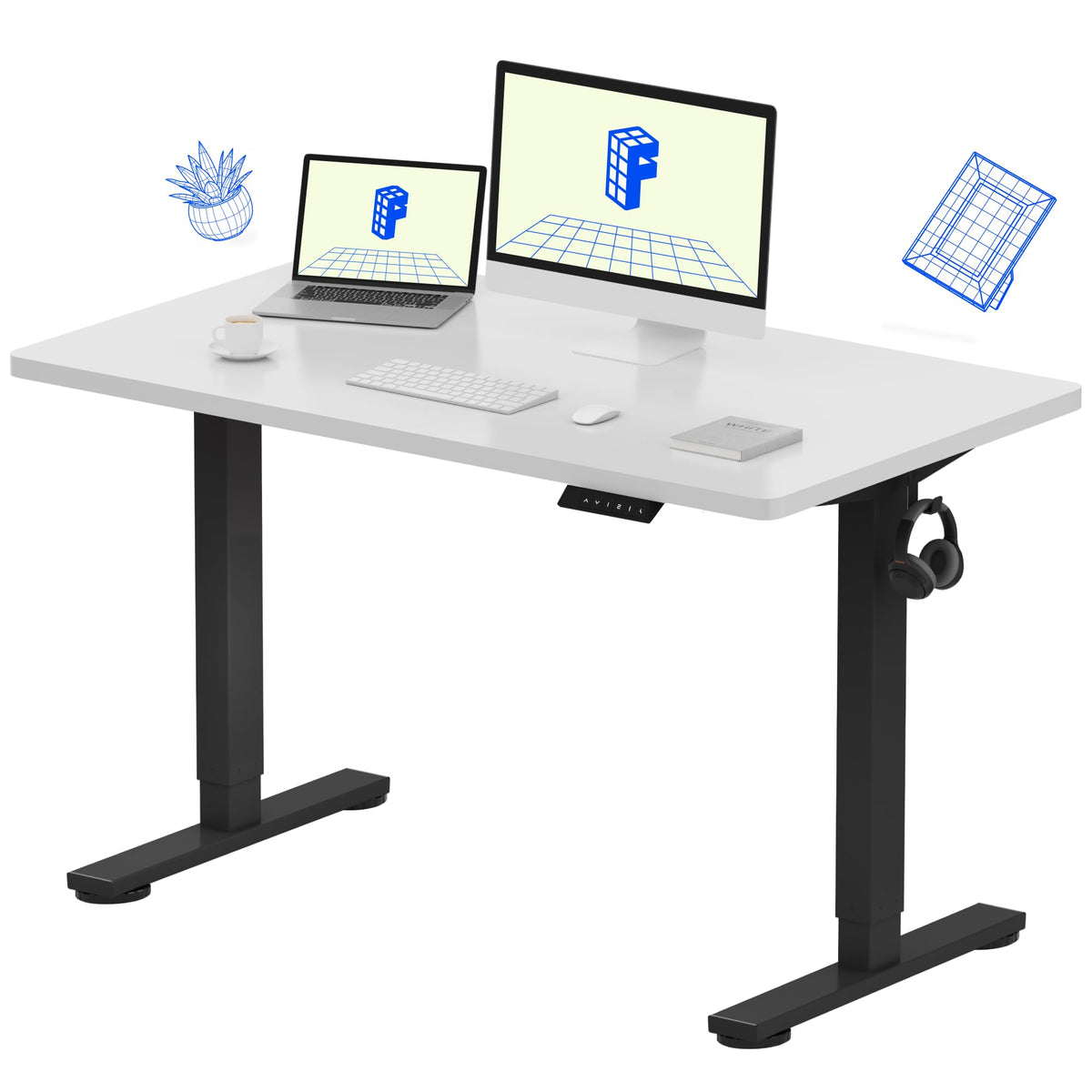 FLEXISPOT EN1 One-Piece Standing Desk, Electric Adjustable with 4 Memory Presets, 176 LBS Capacity, Stable & Quiet, Seamless Desktop for Home Office & Dual Monitors, 48"x24" Maple(White Frame)