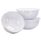 Golden Rabbit Enamelware Nested Mixing Bowls with Lids, Set of 3, Solid White Textured
