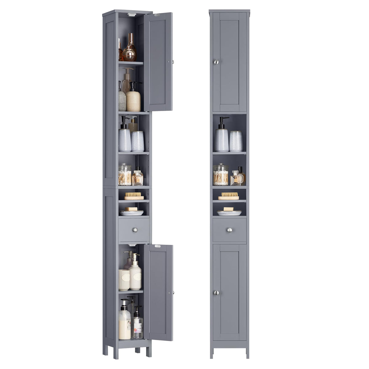 VASAGLE Tall Storage Cabinet with Lights, Slim, 11.8" W, Cloud White