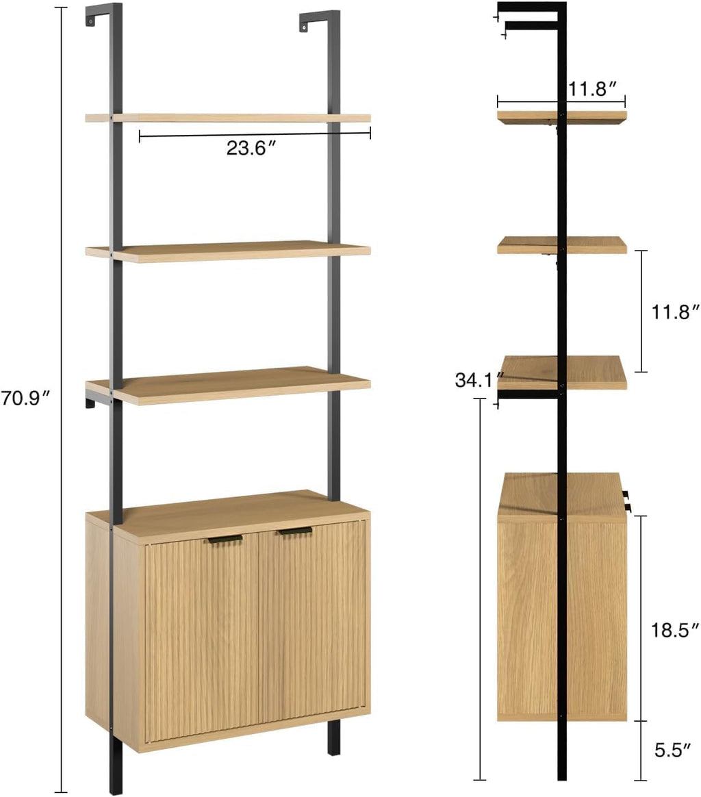 Halitaa 71”Ladder Shelf with Storage Cabinet, Wall Mounted Ladder Bookshelf